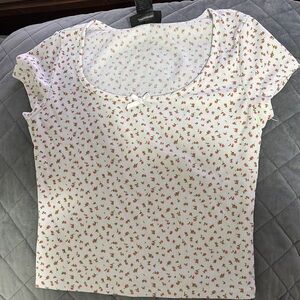 Pink Floral Fitted Cap Sleeve Tee